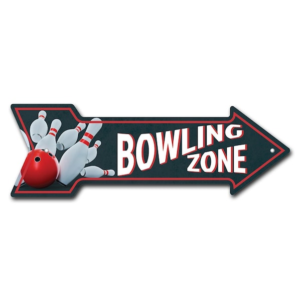 Bowling Zone Arrow Sign Funny Home Decor 36in Wide